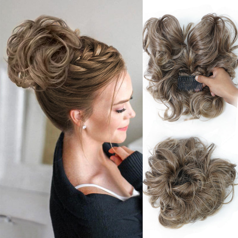✨ Clip-In Messy Side Comb Hair Bun – Instant Voluminous Updo, Heat Resistant 🎀
