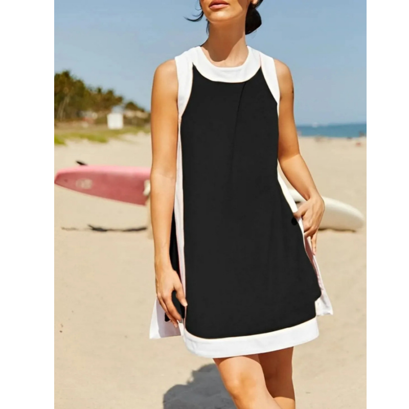 Women's Casual Color Block Sleeveless Tops Matching Shorts