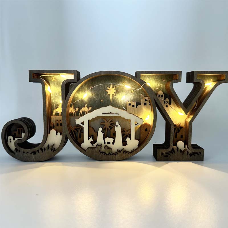 Wooden JOY Nativity Scene Christmas Ornament