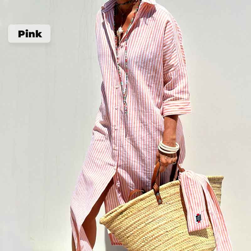 Classic Striped Lace-Up Shirt Dress