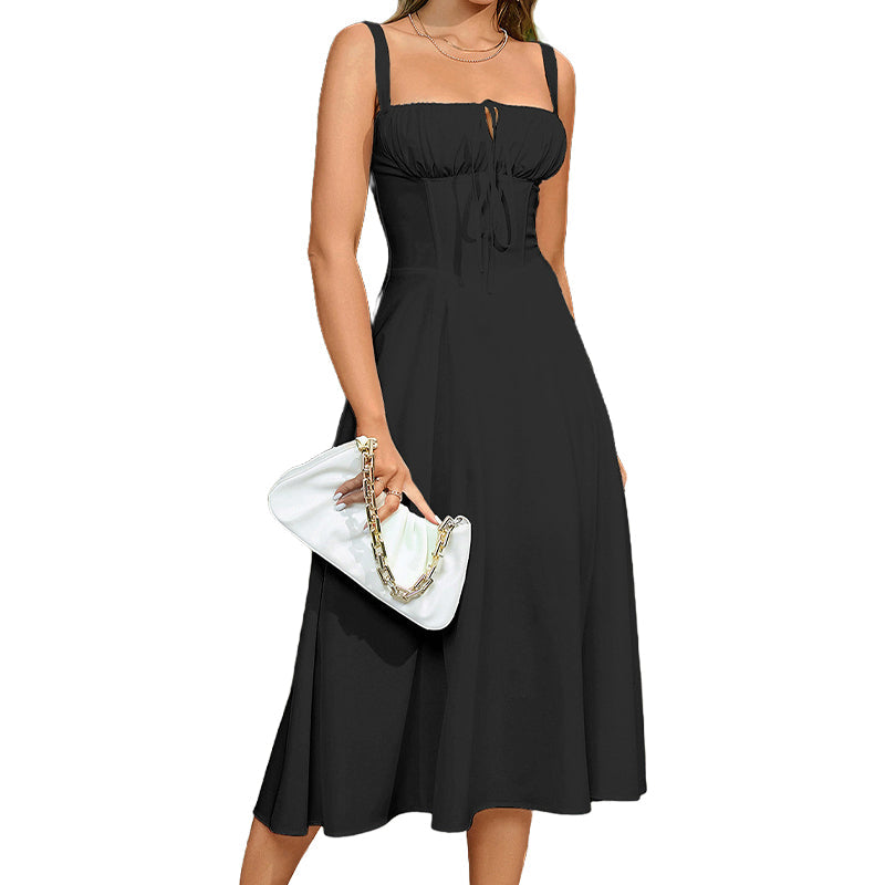 Women's Elegant Lace-Up Dress with Side Slit