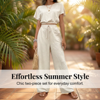 Short Sleeve Top Loose Straight Leg Pants Two Piece Set For Women