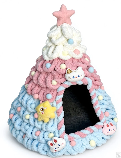 Cozy Christmas Tree Cat Cave