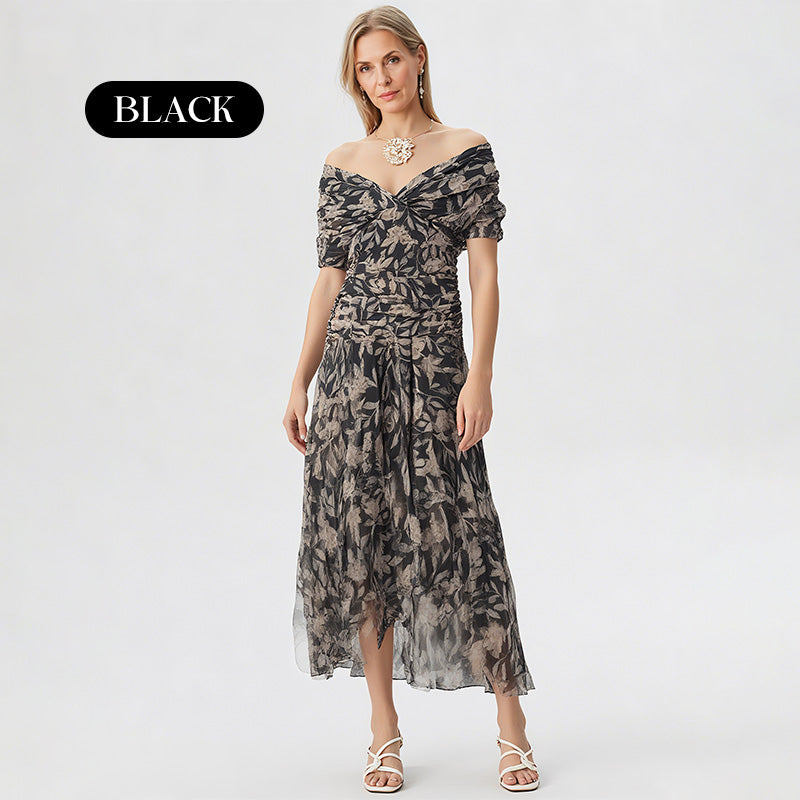 💖 Women's Off-the-Shoulder V-Neck Printed Dress