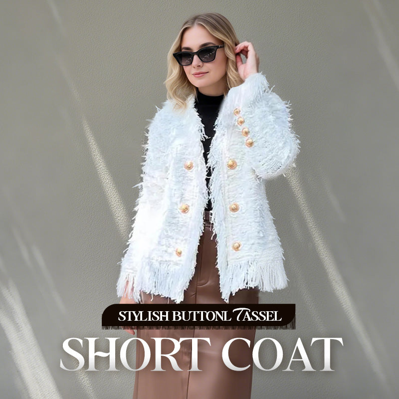 Women’s Fashion Button Tassel Short Coat 💼 – Tassel & Button Elegance, Suitable for Office & Casual Events 👠