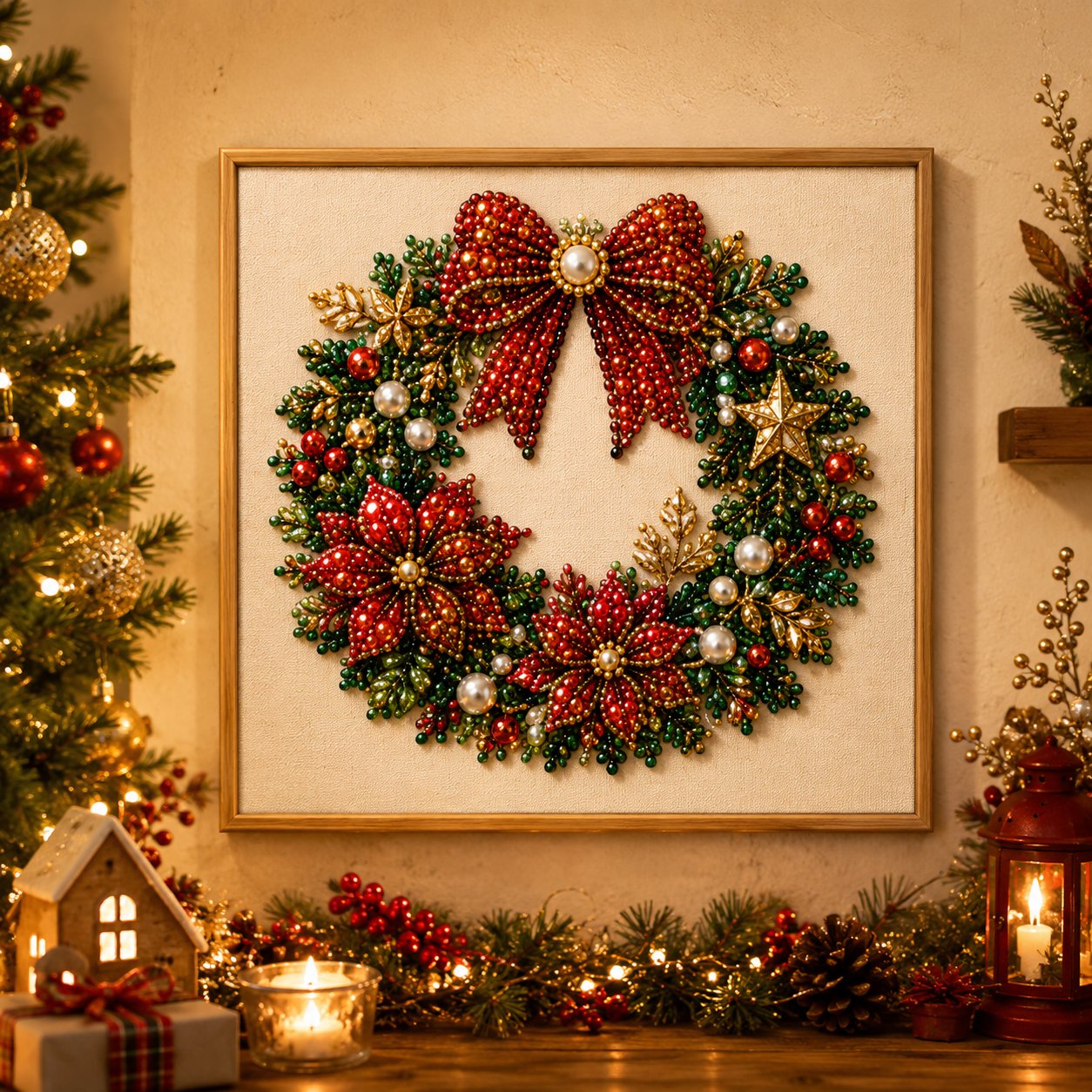 🎄✨ DIY Christmas Pearl Bead Art Kit – 5 Festive Designs, 3D Raised Beads & Display Frame Included | Holiday Wall Decor 🖼️🎨