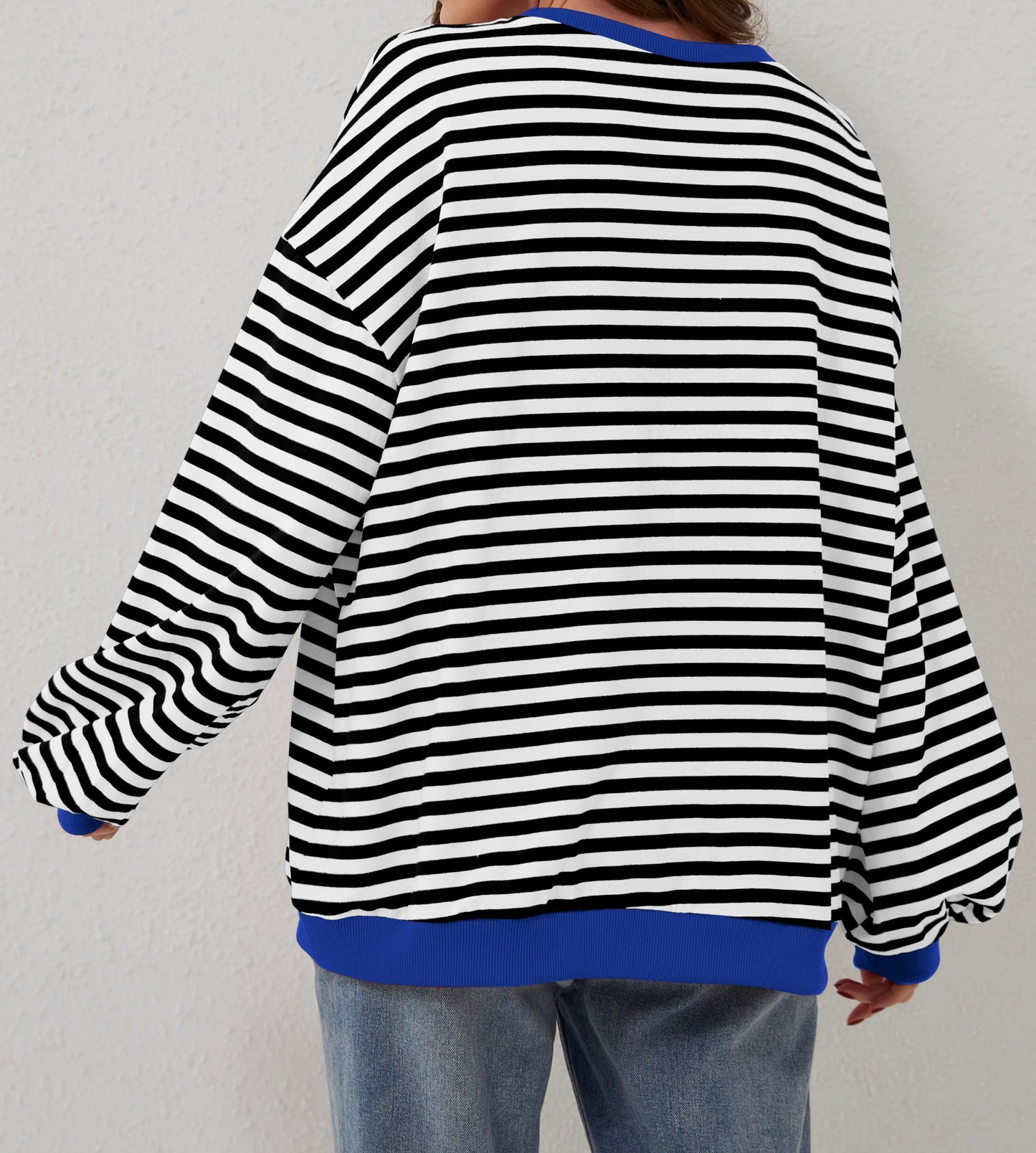 Women's Oversized Striped Long Sleeve Pullover