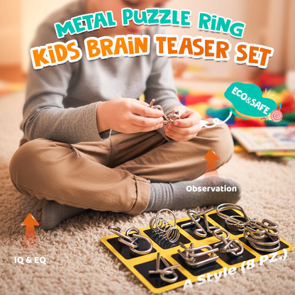 Metal Puzzle Ring Set (8-Piece) Blue Edition Brain Teaser Game