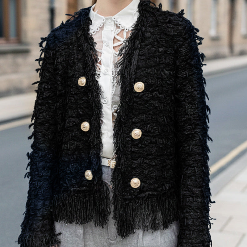 Women’s Fashion Button Tassel Short Coat 💼 – Tassel & Button Elegance, Suitable for Office & Casual Events 👠