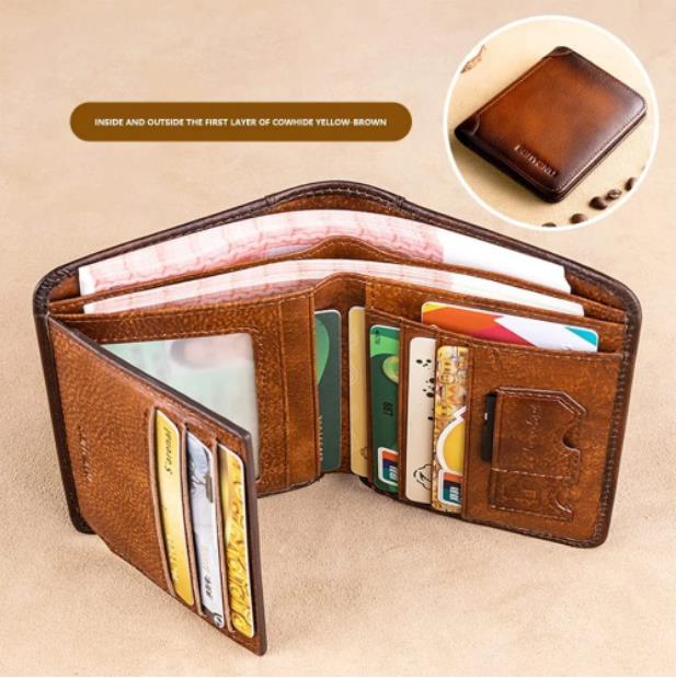 Minimalist RFID Blocking Leather Wallet for Men – Ultra-Thin, Genuine Top-Layer Cowhide, Short Design for Everyday Carry