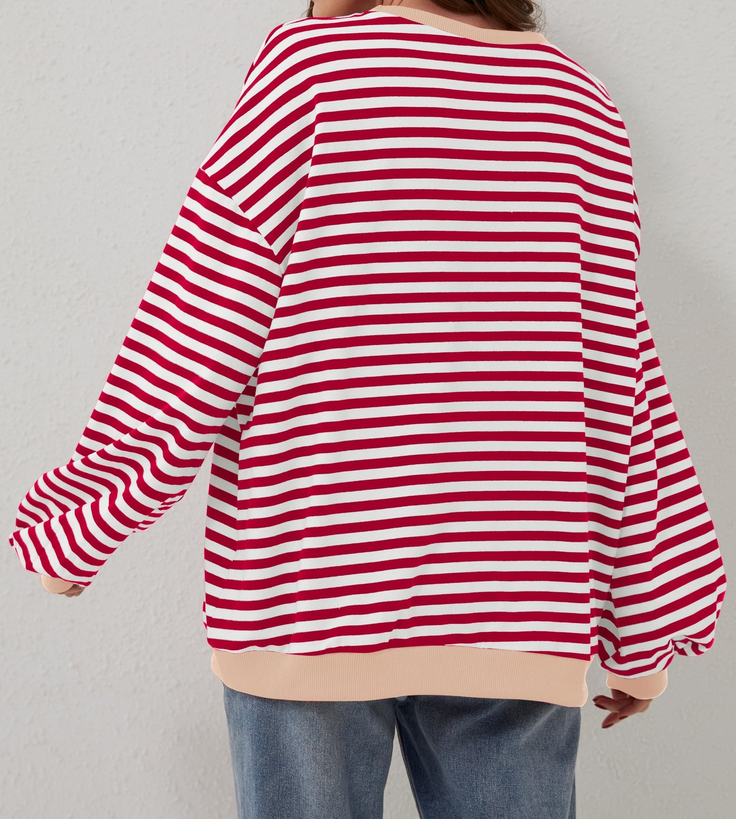 Women's Oversized Striped Long Sleeve Pullover
