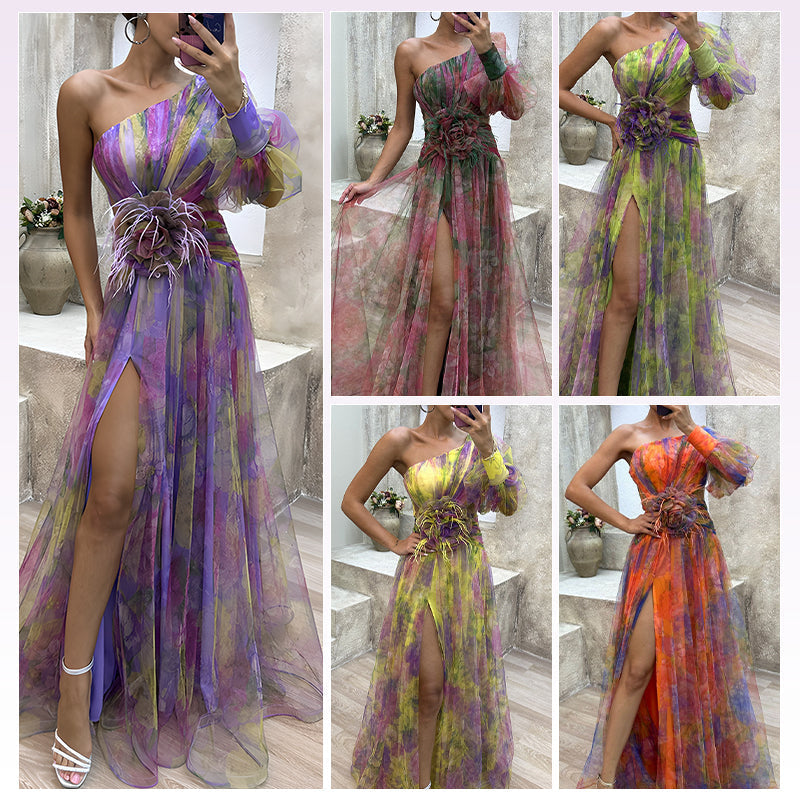 🌸Spring Specials💐 Multicolor Asymmetric Party Dress With Flower Details