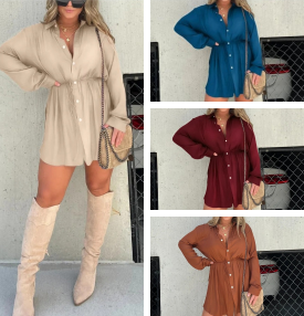 🎁Last Day Promotion 49% Off🔥Women's Solid Color Long Sleeve Shirt Dress