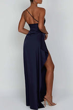 ⏳Time-limited Special⏰Fits Your Curves Satin One Shoulder Drape Slit Maxi Dress