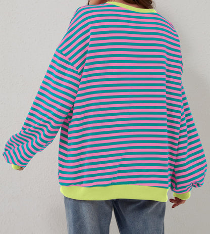 Women's Oversized Striped Long Sleeve Pullover