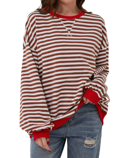 Women's Oversized Striped Long Sleeve Pullover