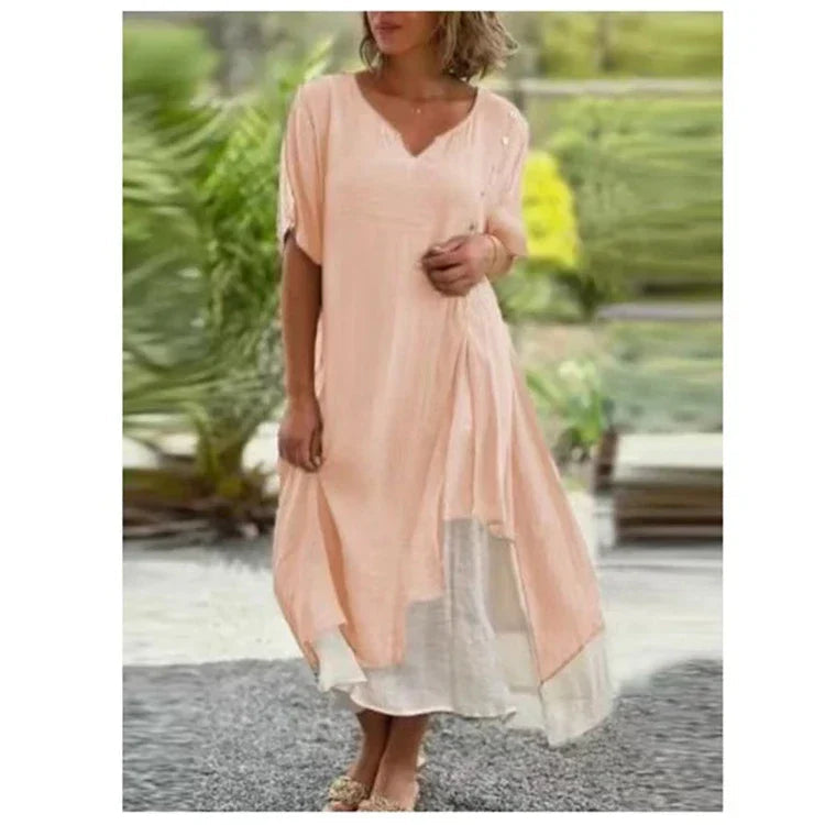 💝Short Sleeve False Two-Piece Asymmetric Dress
