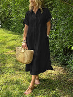 🔥Striped Lapel Button Down Shirt Dress | With Functional Pockets