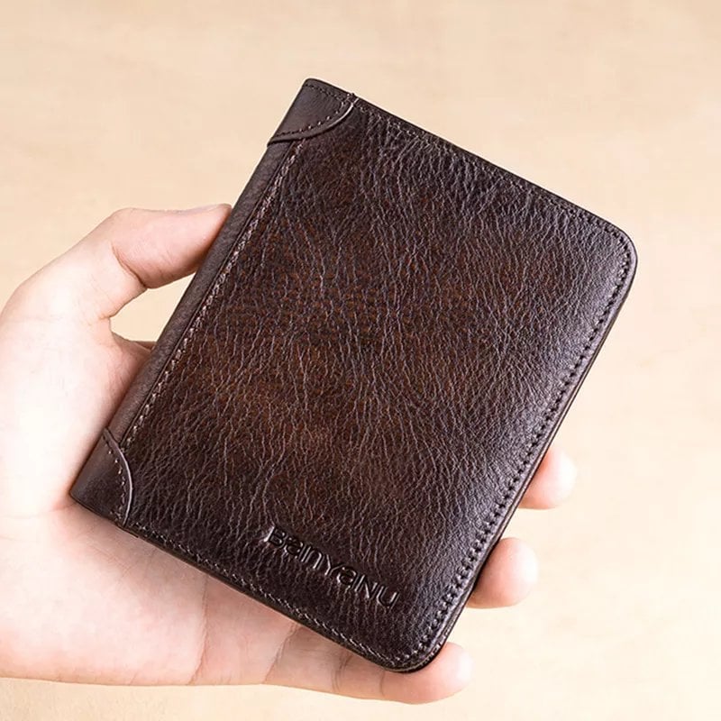 Minimalist RFID Blocking Leather Wallet for Men – Ultra-Thin, Genuine Top-Layer Cowhide, Short Design for Everyday Carry