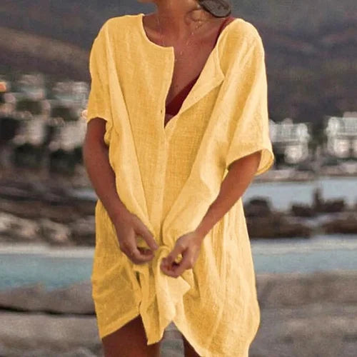 Women's Cotton and Linen Plain Loose Long Shirt