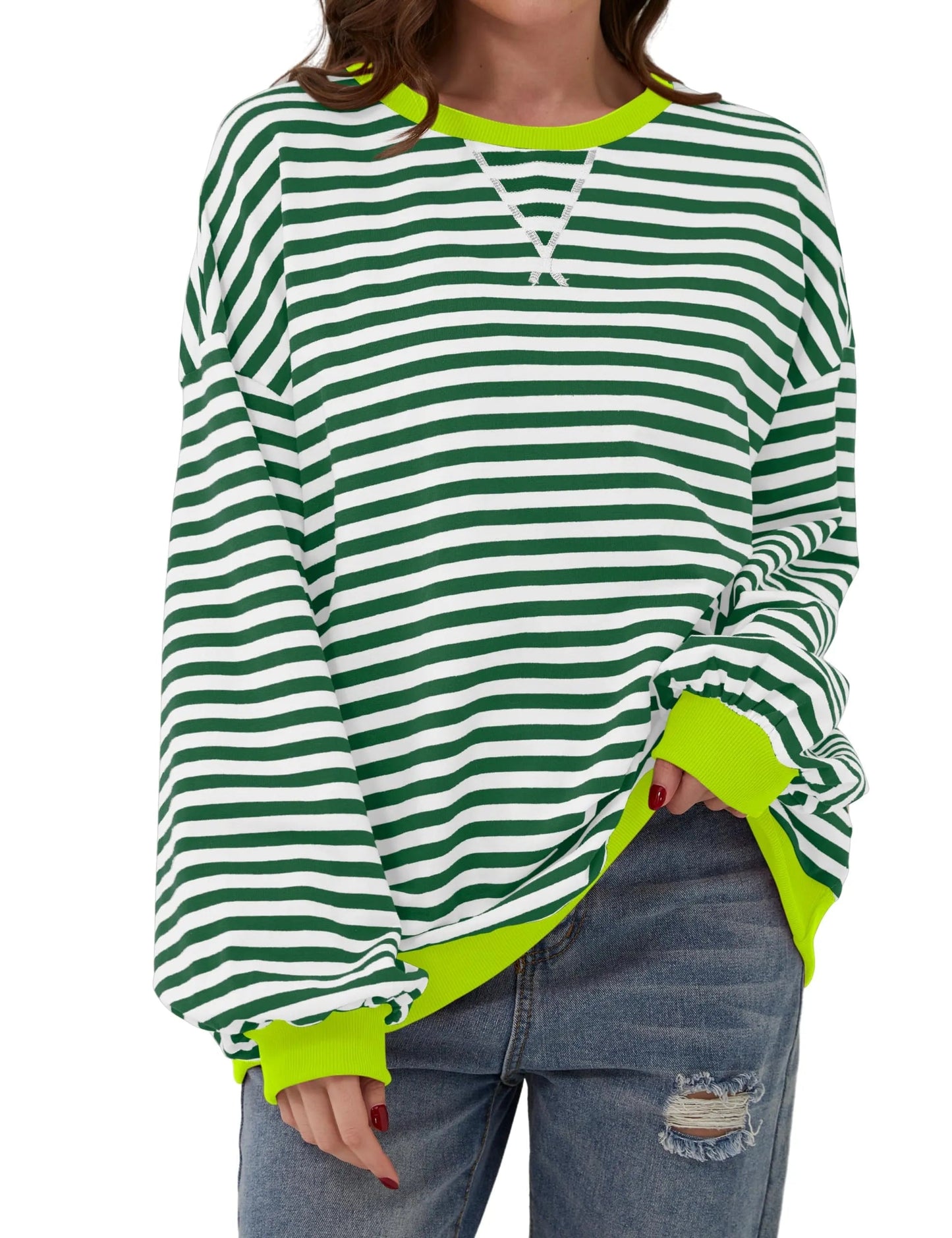 Women's Oversized Striped Long Sleeve Pullover