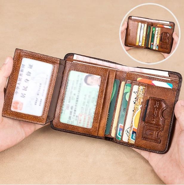 Minimalist RFID Blocking Leather Wallet for Men – Ultra-Thin, Genuine Top-Layer Cowhide, Short Design for Everyday Carry