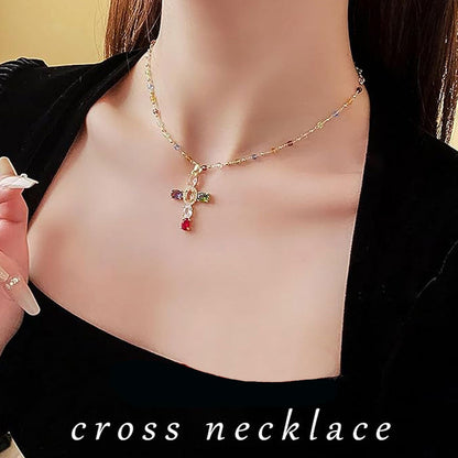 💜Colorful Rhinestone Cross Pendant Necklaces