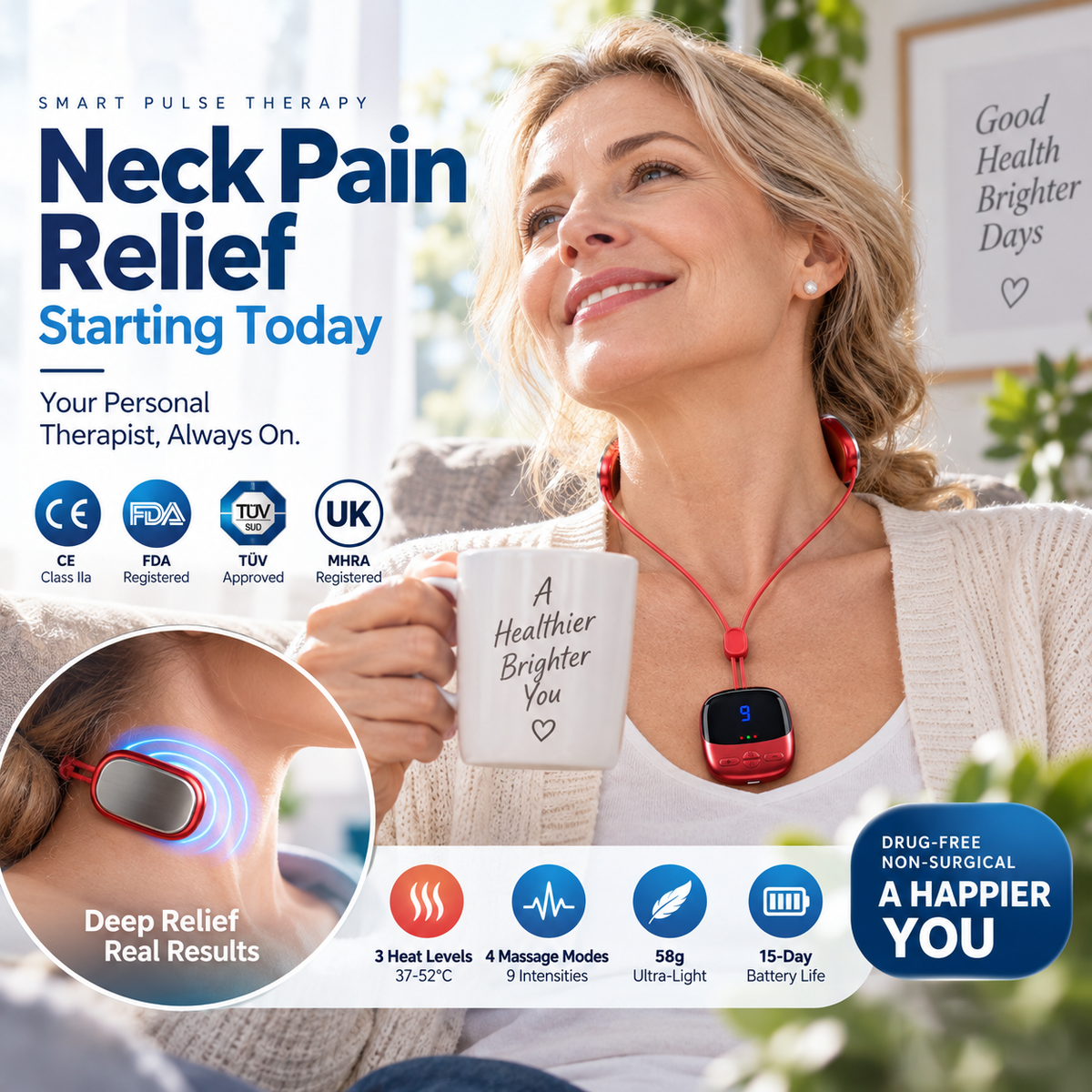 Portable Pendant Neck Massager with Heat