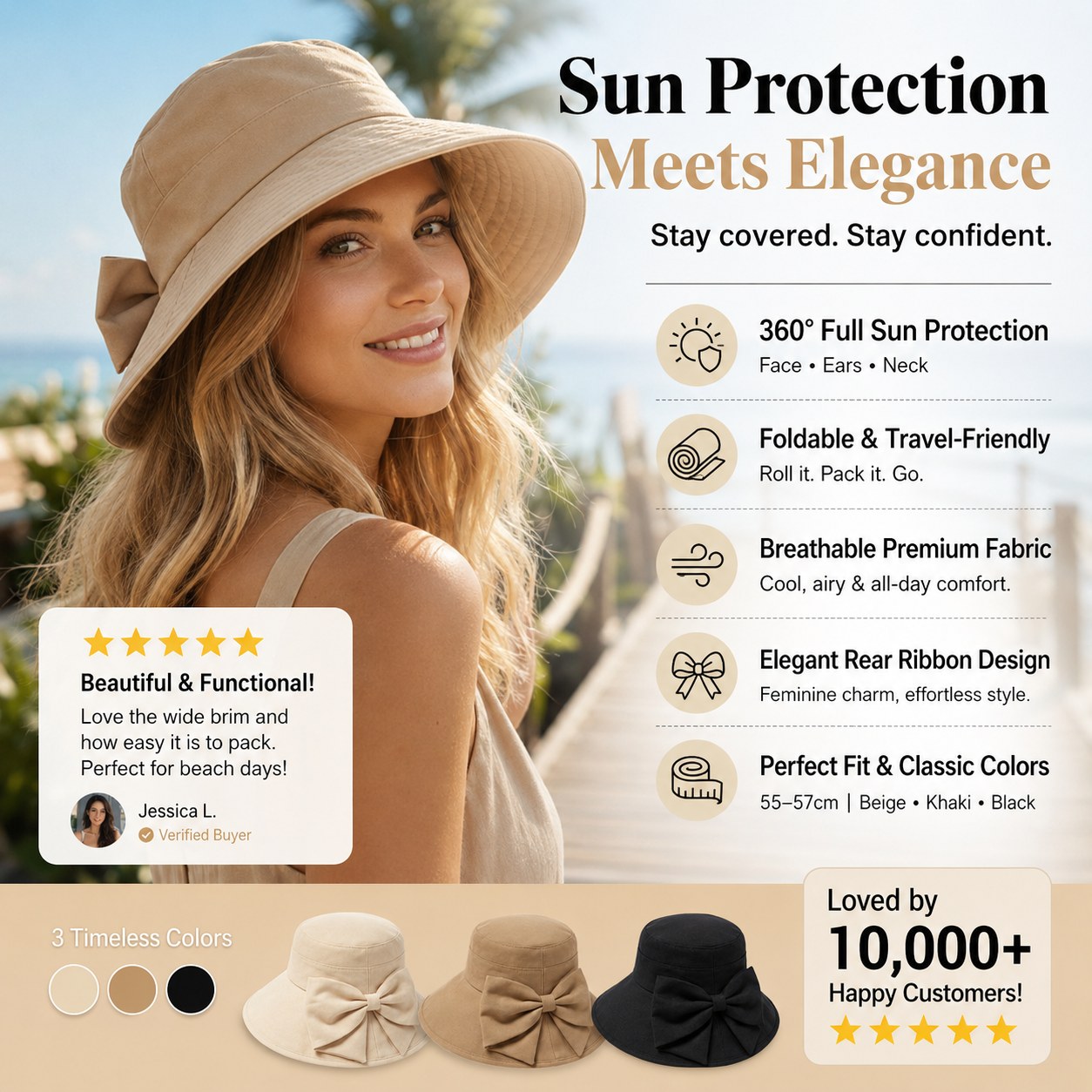 Women's Bowknot Wide Brim Sun Protective Hat