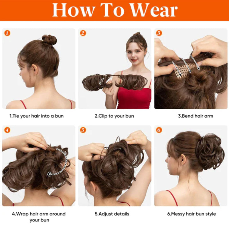 ✨ Clip-In Messy Side Comb Hair Bun – Instant Voluminous Updo, Heat Resistant 🎀