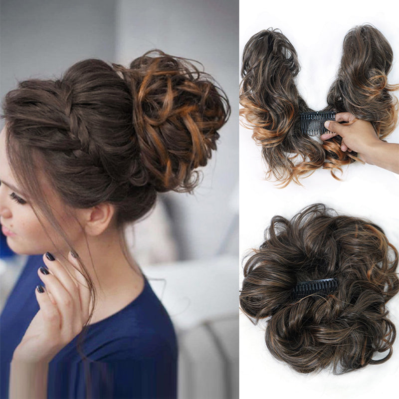 ✨ Clip-In Messy Side Comb Hair Bun – Instant Voluminous Updo, Heat Resistant 🎀