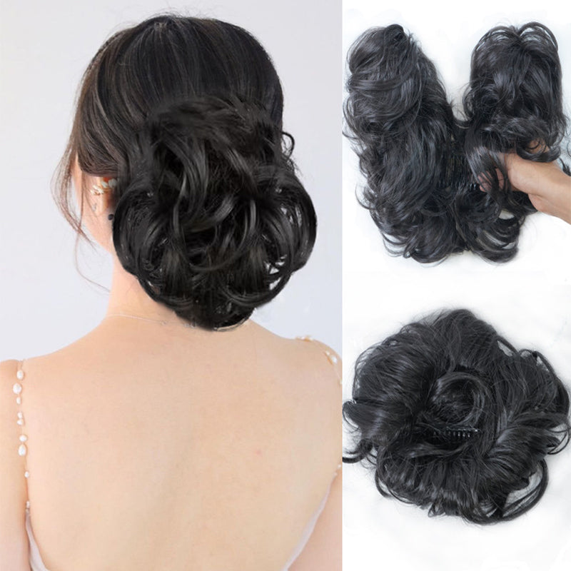 ✨ Clip-In Messy Side Comb Hair Bun – Instant Voluminous Updo, Heat Resistant 🎀