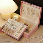 Large Capacity PU Leather Earrings & Necklace Organizer with Lock