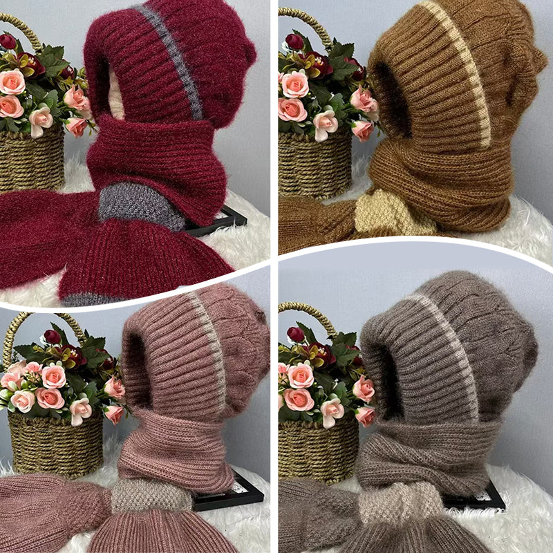 ❄️👩 Integrated Windproof Hat Scarf for Women - Warm Knitted Design, Ear Protection & Multiple Colors (Versatile for Winter Activities)!