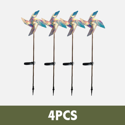Solar-Powered 4-Blade Windmill Garden Decor Light Set