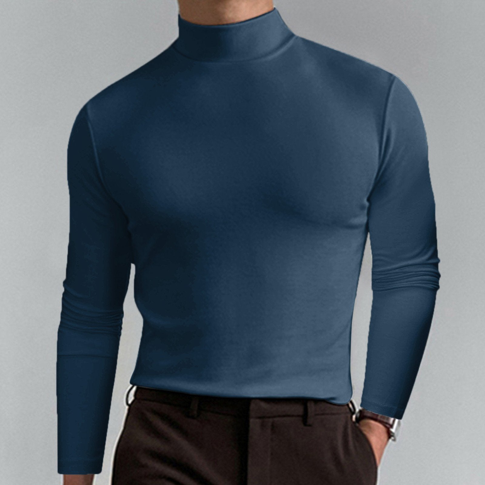 🔥 Men's High Neck Slim Fit T-Shirt - Stretchy & Breathable for Gym or Casual, Modern Style & Comfort 🏃‍♂️📦