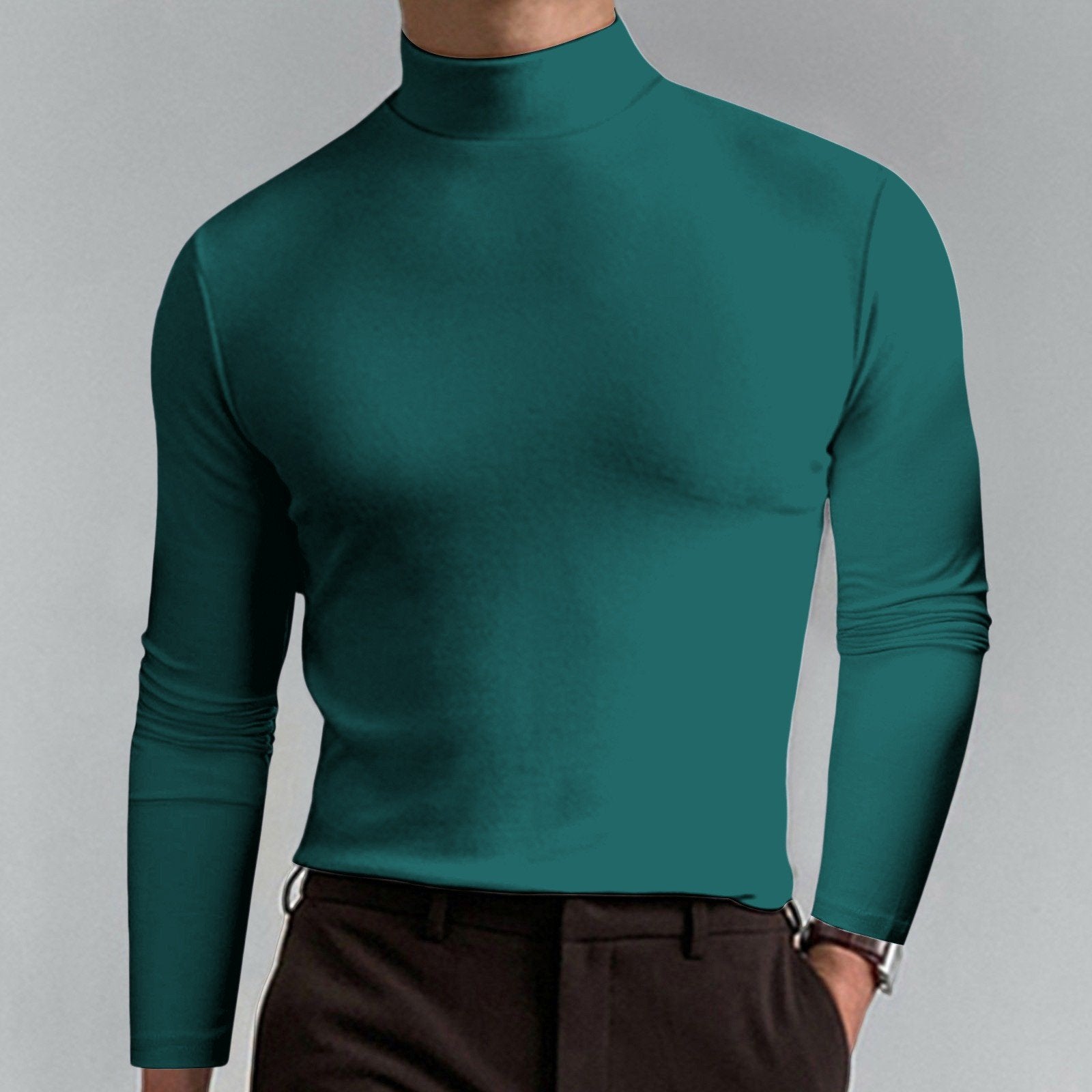🔥 Men's High Neck Slim Fit T-Shirt - Stretchy & Breathable for Gym or Casual, Modern Style & Comfort 🏃‍♂️📦