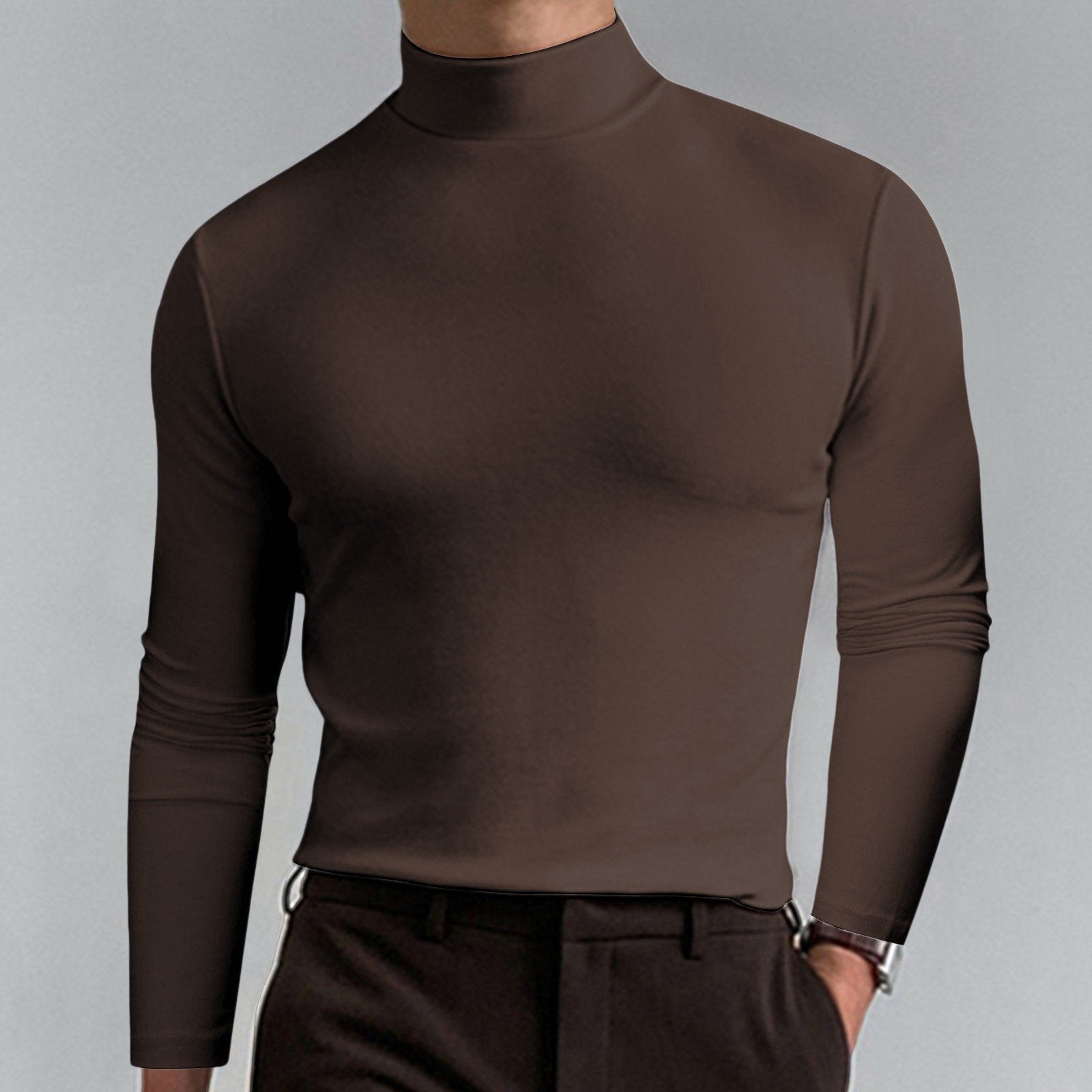 🔥 Men's High Neck Slim Fit T-Shirt - Stretchy & Breathable for Gym or Casual, Modern Style & Comfort 🏃‍♂️📦