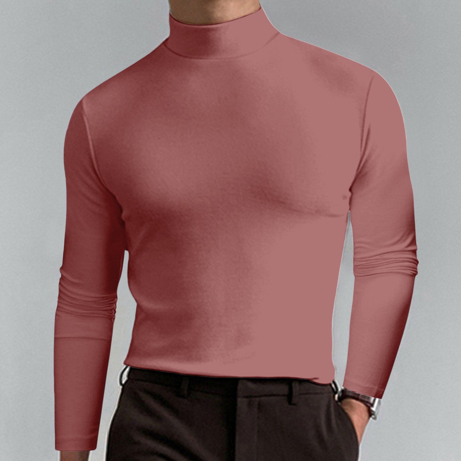 🔥 Men's High Neck Slim Fit T-Shirt - Stretchy & Breathable for Gym or Casual, Modern Style & Comfort 🏃‍♂️📦