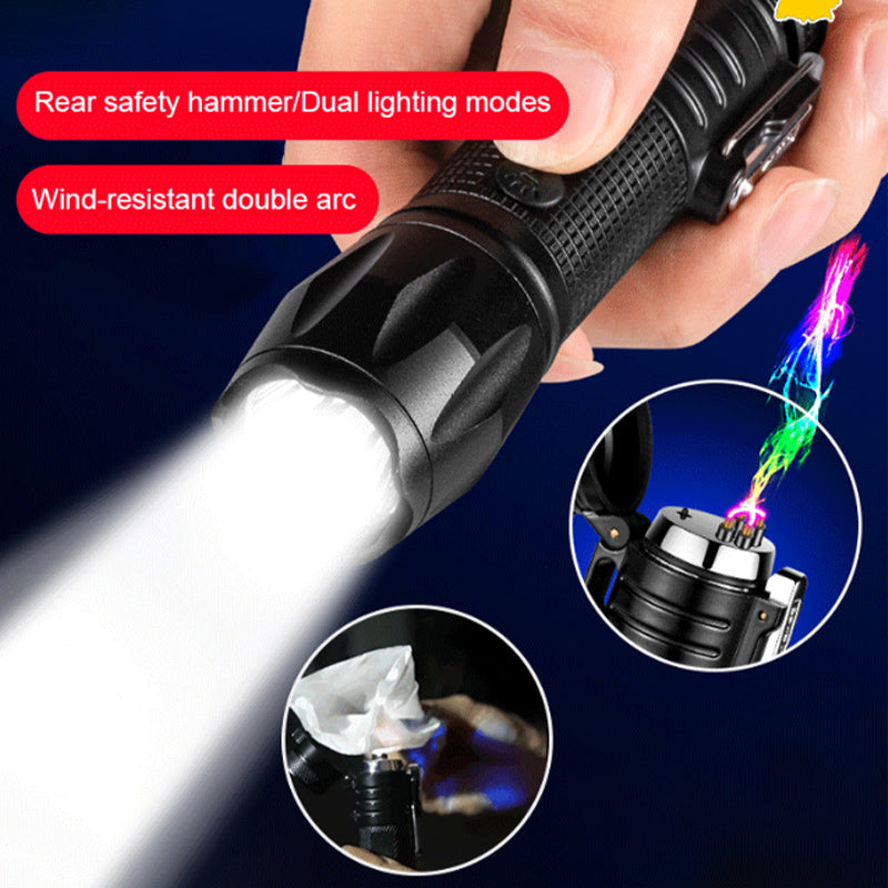 Rechargeable Flashlight with Dual Arc Lighter