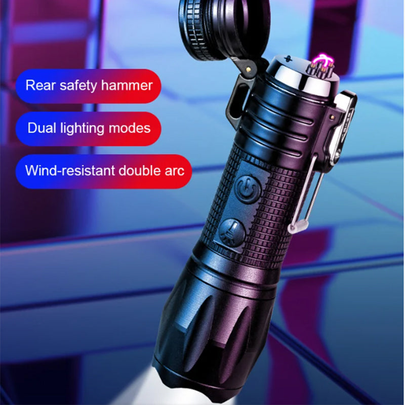 Rechargeable Flashlight with Dual Arc Lighter