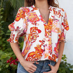 Floral V-neck Puff Sleeve Blouse For Women🌺