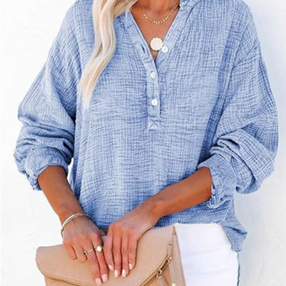 🤩Buy More Save More🤩Women’s Casual Gauze Button Neck Long Sleeve Blouse