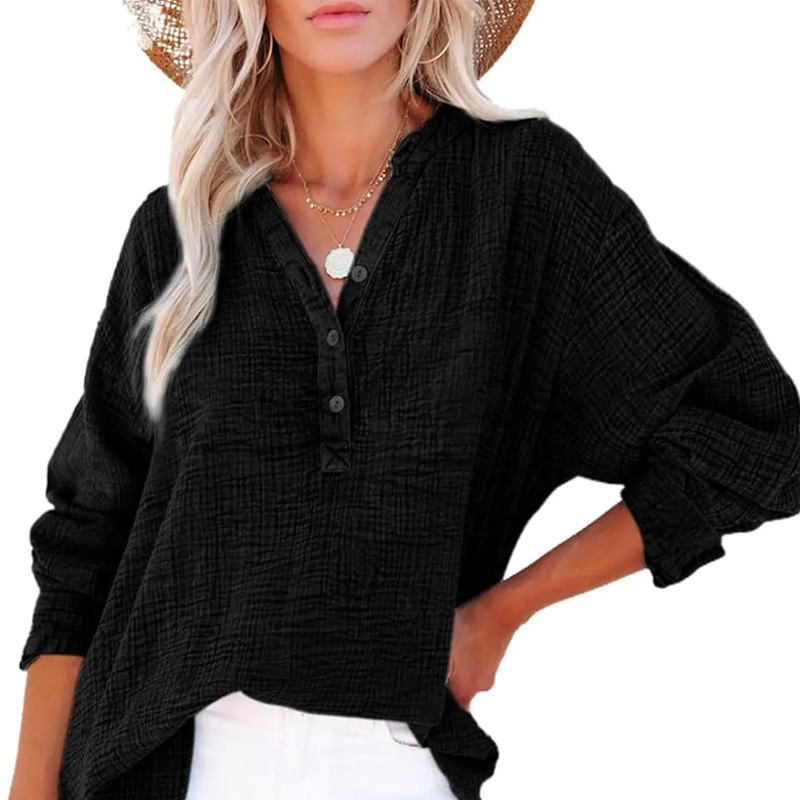 🤩Buy More Save More🤩Women’s Casual Gauze Button Neck Long Sleeve Blouse