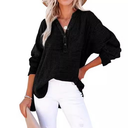 🤩Buy More Save More🤩Women’s Casual Gauze Button Neck Long Sleeve Blouse
