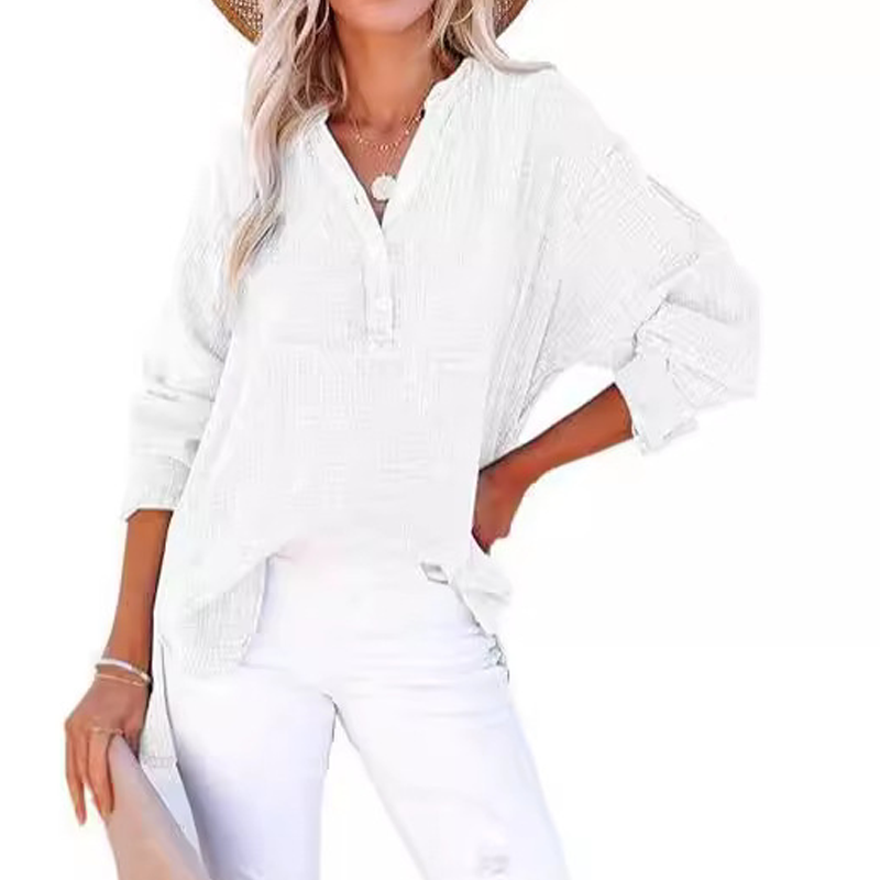 🤩Buy More Save More🤩Women’s Casual Gauze Button Neck Long Sleeve Blouse