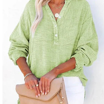 🤩Buy More Save More🤩Women’s Casual Gauze Button Neck Long Sleeve Blouse