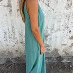 Women's Casual Loose Cotton-Linen Blend Jumpsuit with Pockets and Adjustable Straps