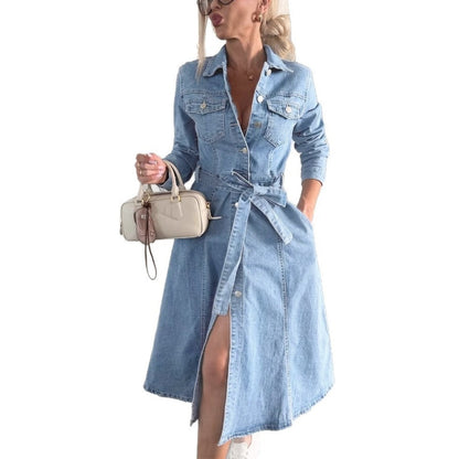 Women's Button Down Long Sleeve Denim Dress