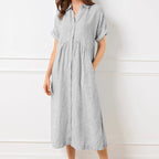 🔥Striped Lapel Button Down Shirt Dress | With Functional Pockets